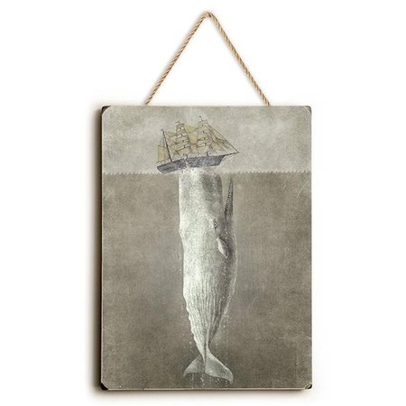 ONE BELLA CASA One Bella Casa 0402-4898-38 12 x 16 in. White Whale Planked Wood Wall Decor by Terry Fan 0402-4898-38